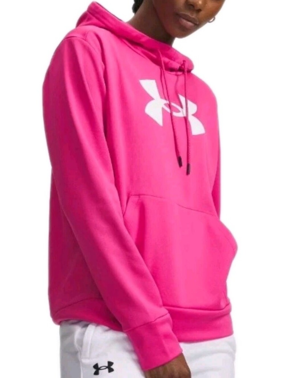 Under Armour Size Medium Pink Fleece Big Logo Hoodie Sweatshirt Msrp $55